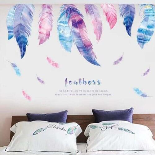 Creative Feather Wall Stickers Romantic Plume Home Decor For Bedroom Conner Poster House Murals Removable Decoration Vinyl Decal