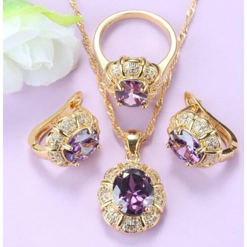 Morrocan Jewelry Set Natural Crystal Women Wedding-Anniversary Gold-Color Trendy Costume Clip Earrings Pendant And Necklace Sets