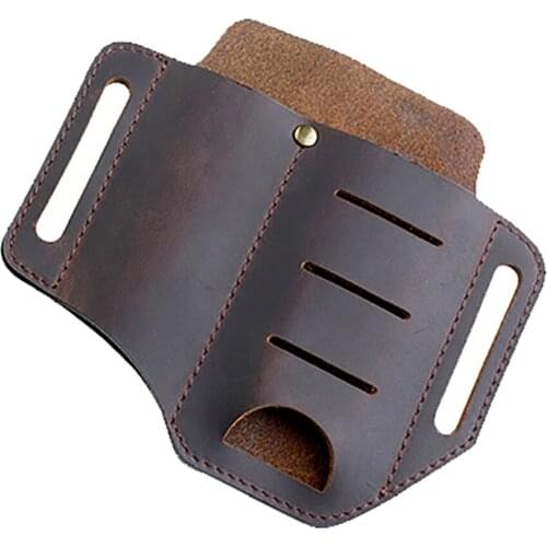 Multi-functional EDC Leather Sheath Waist Holster Belt Loop Holder Organizer Pouch Storage Pocket Bag For Flashlight Tactical
