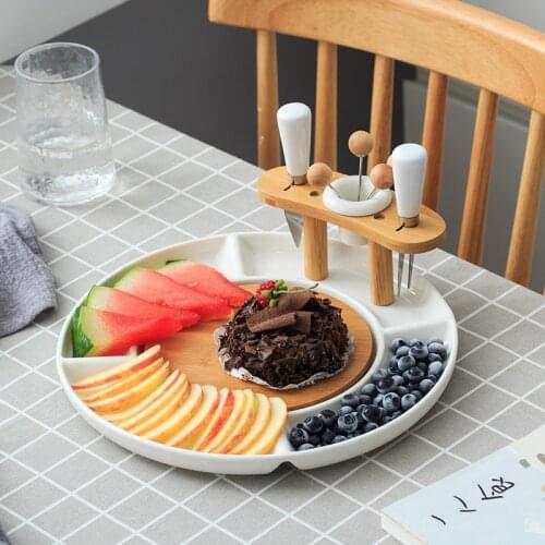 Multifunctional Home Living Room Dried Fruit Dessert Plate Western Food Plate Set Fruit Platter with Knife and Fork WF1130200