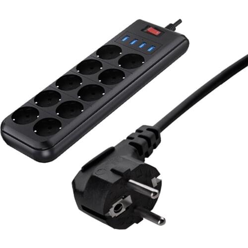 10 Way ABS Wall Mount Laptops Home Office Desk Lamps Smart Tablet Multifunction USB Multiple Socket With 2m Cable EU Plug