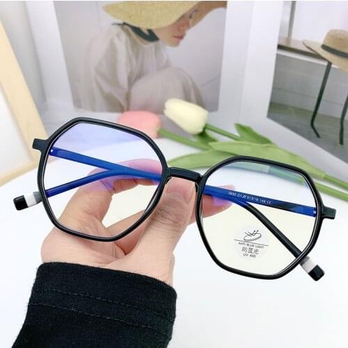 Fashion New Optical Glasses Women 2021 Men Round Oversized Eyeglasses Frame Retro Flat Mirror Polygon Anti-Blue Light Spectacles