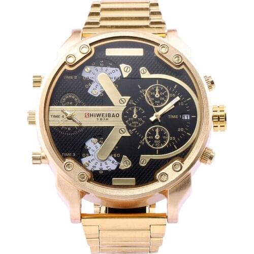 Brand sport Quartz Military business watches Men golden Steel Strap Dual Display Chronograph watch dz style relogio masculino