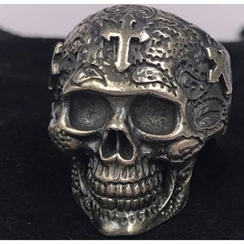 100% Real 925 STERLING SILVER high quality Skeleton Cross Skull Vintage Individuality Mens jewelry Luxury rings A1848