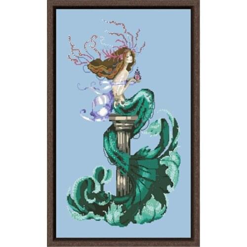 Chasing dreams mermaid cross stitch kit aida fabric 18ct 14ct 11ct skyblue canvas cotton thread beads embroidery craft set