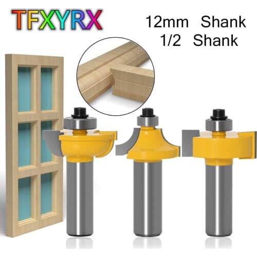 3pcs 12mm 1/2 Inch Shank Glass Door Plank Router Bit Set Curboard Milling Cutters for Wood T Type Woodworking Tools