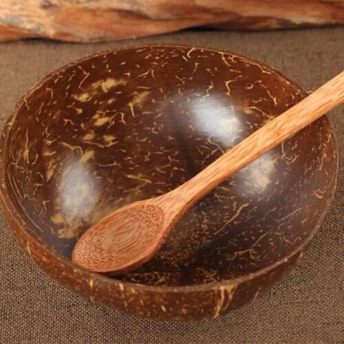 Natural Coconut Bowl with Spoon Fruit Salad Noodle Rice Bowl Wooden Fruit Bowl Handicraft Decoration Creative Coconut Shell Bowl