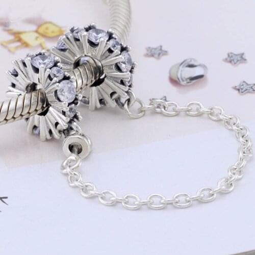 Original Clear Crystal Sparkle Safety Chain Beads Fit 925 Sterling Silver Bead Charm Bracelet Bangle Diy Jewelry