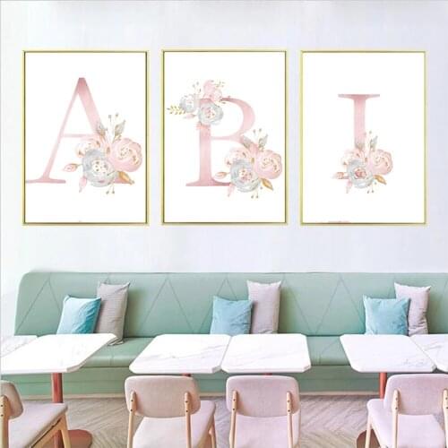 Girly Heart Poster Personalized Girl Pink Flower Letter Customized Poster and Wall Art Canvas Painting Picture Room Decoration
