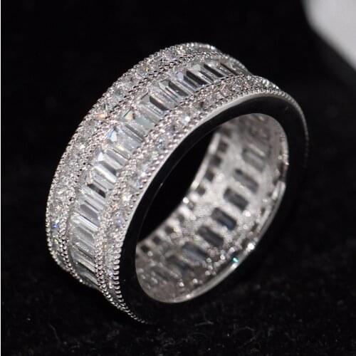 Drop Shipping Luxury Jewelry 10KT White Gold Filled Princess Cut Stunning 5A Cubic Zirconia CZ Pave Women Wedding Band Ring Gift