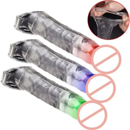 Realistic Penis Sleeve Cock Extender Reusable Glowing Condom Delay Ejaculation Dick Enlargement Sex Toys For Male Intimate Goods