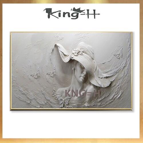 Handmade figure painting artists elegant girl with hat high quality of abstract painting canvas to decorate the hotel lobby sofa