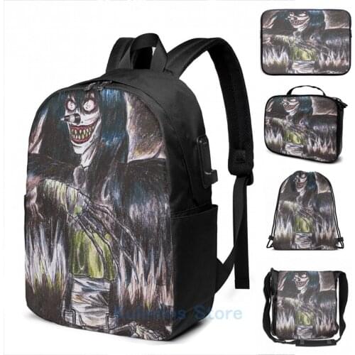 Funny Graphic print Laughing Jack creepypasta design USB Charge Backpack men School bags Women bag Travel laptop bag