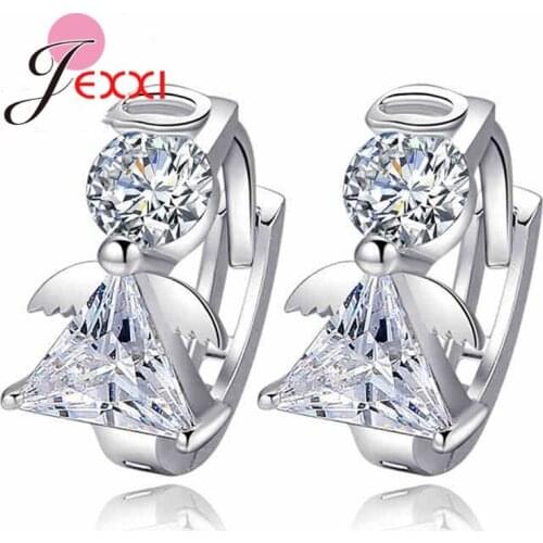 New Cute Design 925 Sterling Silver Earrings White CZ Crystal Angel Baby Hoop Earrings For Women Girl Jewelry Gift Free Shipping