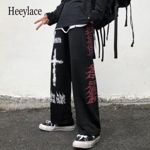 Punk Wide Pants Women Gothic Harajuku Graffiti Anime Print Pants Streetwear Korean Fashion Loose Trousers For Female