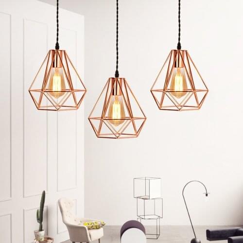 Modern New Pendant Light Nordic Restaurant Creative Art Living Room Bedroom Loft Hanging Diamond Rose Gold Bar Indoor Decor Lamp