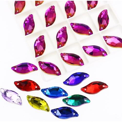 Leaf K5 Glass Sew On Rhinestone Flatback Sewing Crystal Glitter Diamante For Clothes Needlework Wedding Dress Accessories Beads