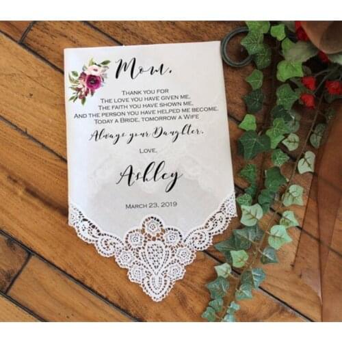 Personalized any text wedding handkerchief, mother of the bride gift, custom printed wedding mother of the groom handkerchief