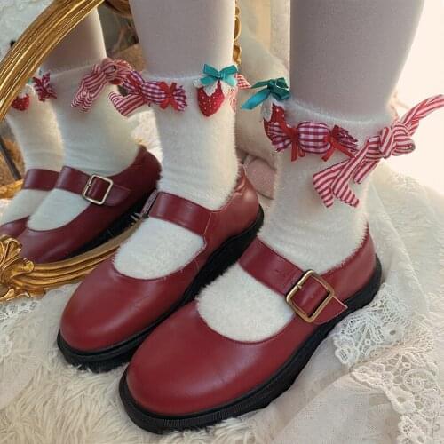 The Original party Christmas candy socks lolita rabbit strawberry bowknot hosiery for fuzzy heap heap a warm and lovely