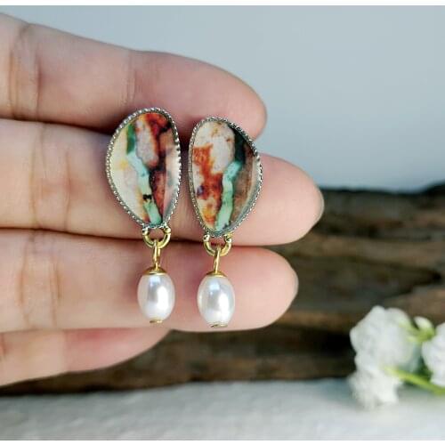 Vintage Ethnic Turquoise Earrings for Women Geometric Stone Hoop Earrings Female Bohemian Earrings