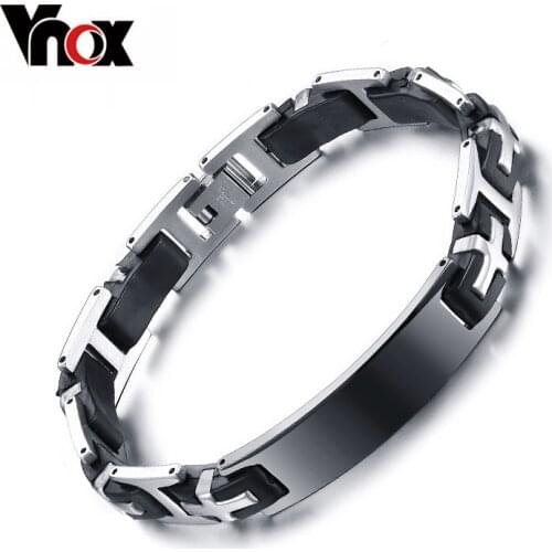 Vnox Black ID Bracelets for Men Stainless Steel Bangles Men Jewelry Arm Cuff Bracelet Men pulseira BR-143