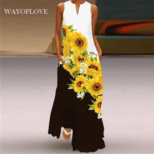 WAYOFLOVE Character Cartoon Printed Maxi Dress 2021 Casual Plus Size Girl Long Dresses Summer Woman Sleeveless Beach Dress Women