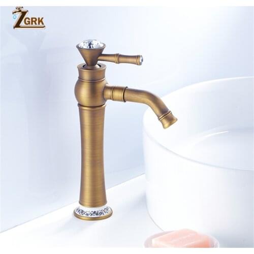 ZGRK Basin Faucets Single Lever Rotate Spout Deck Mounted Bathroom Crystal Mixer Faucets High Bathroom Sink Faucet