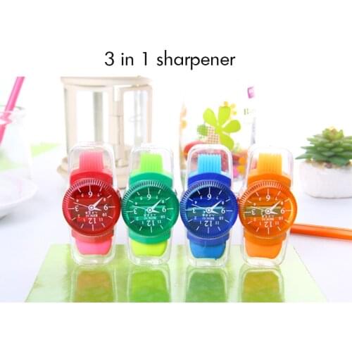 Manual Pencil Sharpener with Eraser and Cleaning Brush Multifunction Watch Mechanical Pencil Sharpener For Kids School Supplies