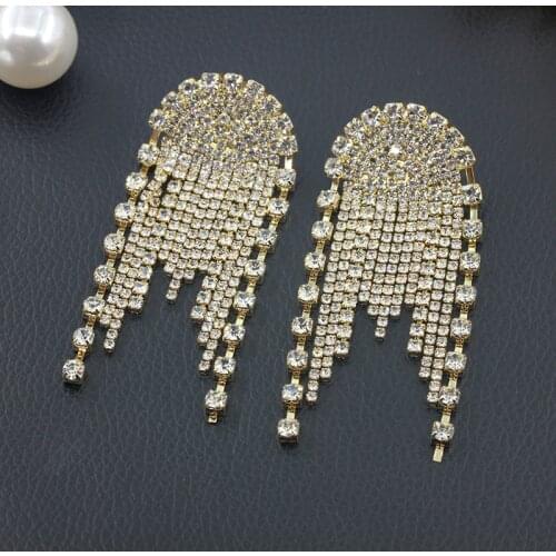 Shine Long Tassel Crystal Drop Earrings for Women Bijoux Geometric Rhinestone Chain Earrings Statement Jewelry Gifts A448