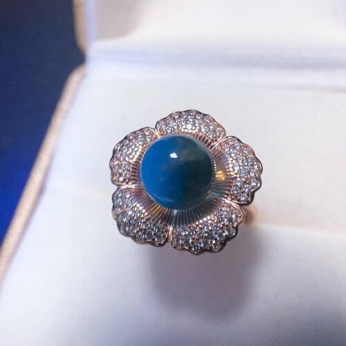 New S925 Sterling Silver Amber Ring European And American Retro Blue Amber Inlaid AAA Zircon Open Female Silver Ring