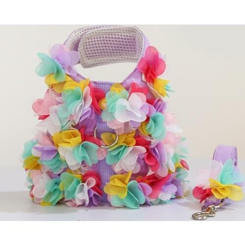 Flowers Pet Dog Harness Vest Leash Small Medium Comfortable Mesh Harness For Dog Cat Collar Perro Leash Rope Pet Dog Accessories