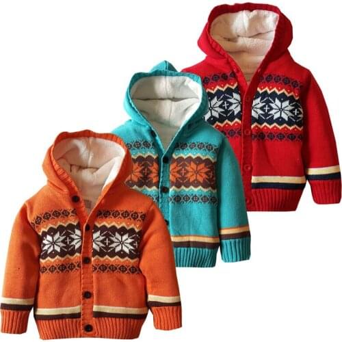 Winter Sweater for Girls Children Sweater New Snowflake Thick Plush Knitted Coat Kids for Boy Clothes Cardigan baby Sweaters
