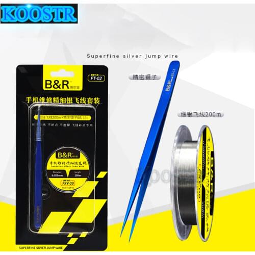 0.009mm FXY-09 Superfine Sliver Jump Wire For Mobile Phone CPU Fingerprint Motherboard Touch Repair Flying Line + Tweezers