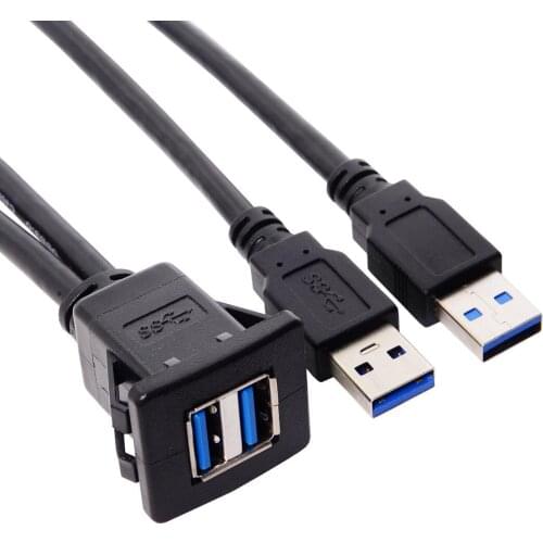 1pc Waterproof Dual USB 3.0 Extension Latch Mount Car AUX Cable 1m for Dashboard Panel 2port Dual USB 3.0 Car Mount Cable