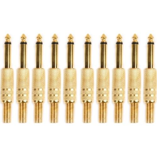 10 Pcs Gold Plated 6.35mm Male 1/4 Mono Jack Plug Connector Soldering