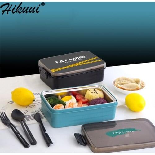 1100ml/37oz Lunch Box Free Cutlery Letter Pattern Student School Food Storage 304 Stainless Steel Liner Dinner Box Packed Meal