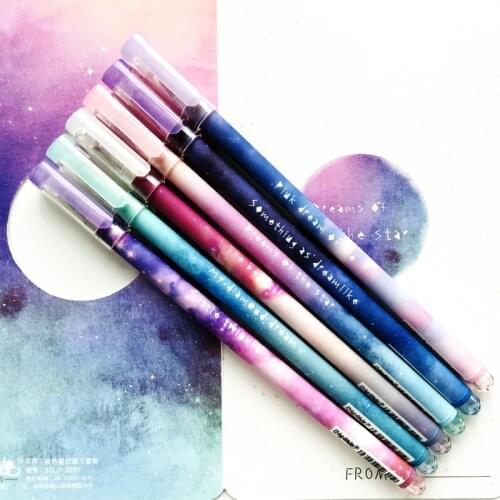 2X Cute Starry Sky Dream And Explore Press Gel Pen Signing Pen Student Stationery School Office Supply Black Ink 0.5mm