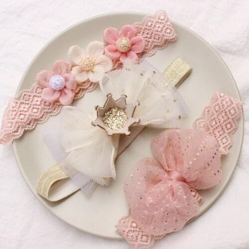3 Pcs/Set Lace Flower Baby Headband Cute Bows Baby Girl Headbands Soft Elastic Hairbands Newborn Turban Hair Accessories