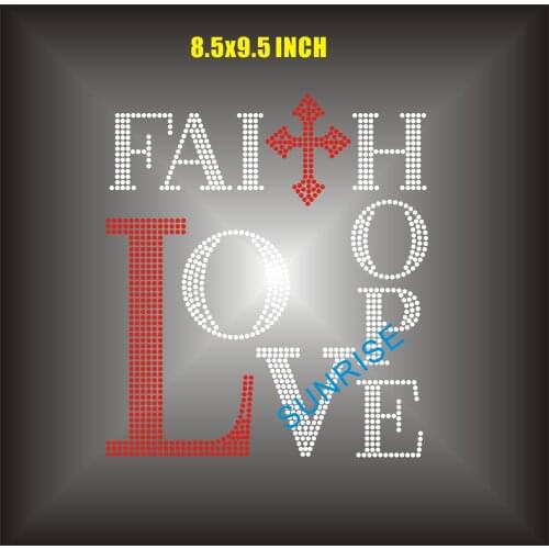 Faith hope love hot fix rhinestone transfer motif