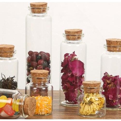 5Pcs 10/15/20/25/30/40/70ml Clear Cork Stopper Wishing Empty Glass Bottle Vials