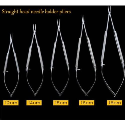 5pcs straight head stainless steel microsurgical instrument 12/14/15/16/18cm surgical ophthalmic device lock needle holder plier