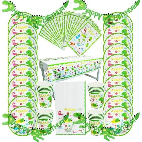81Pcs Dinosaur Disposable Tableware Set Kids Birthday Party Paper Plate Cup Napkin Candy Gift Bag Tablecloth Roar Dino Supplies