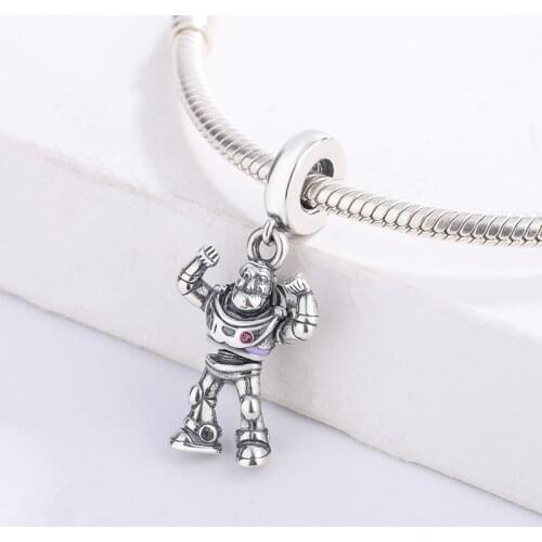 925 Sterling Silver Purple Enamel Toy Story Strong Robot Pendant Charm Bracelet DIY Jewelry Making For Original Pandora