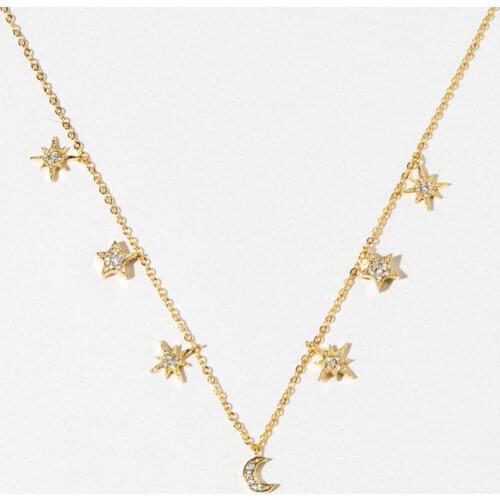 CANNER Real 925 Sterling Silver Necklace For Women Stars Moon Necklace Jewelry Pearl Fancy Diamond Chain Bijoux Choker Joyero