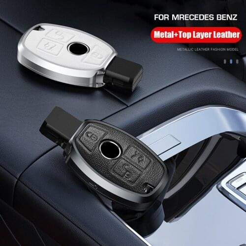 Genuine Leather Alloy Car Key Case Cover For Mercedes Benz A B C E GL S GLA GLK CLS Class AMG W204 W205 W212 W463 W176