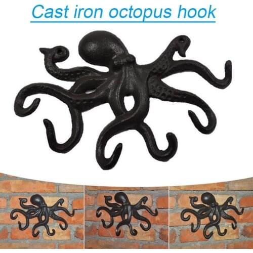 Cast Iron Octopus Decorative Coat Hook Wall Mounted Nautical Hand Towel Rack Holder Rustic Metal Clothing Hanger D1