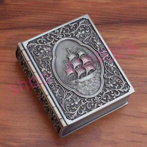 European style, carved pirate ship, book shaped jewelry box, storage box, exquisite crafts, home decoration