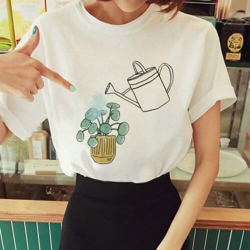 Fun kettle Cartoon Kawaii Printed Womens T-shirt Round Neck Female Tshirt Short Sleeve t shirt Harajuku Lady tee shirt Mujer