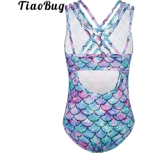 Printing Ballet Dance Leotards Kids Girls Keyhole Dance Practice Clothes Mermaid Scales Printed Gymnastics Leotard Jumpsuit