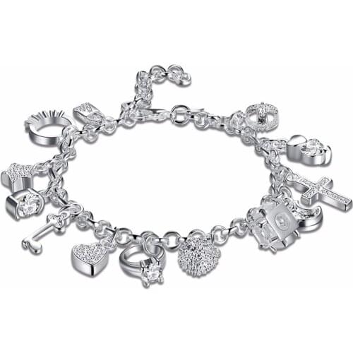 Hot fashion creative jewelry heart-shaped retro lock keys crosses geometric pendants womens personality bracelet special gift